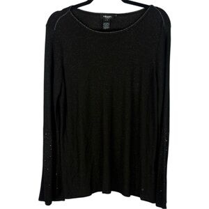 Olsen Europe Wool Blend Metallic Sparkle Knit Top Rhinestone Sleeves Size L/14